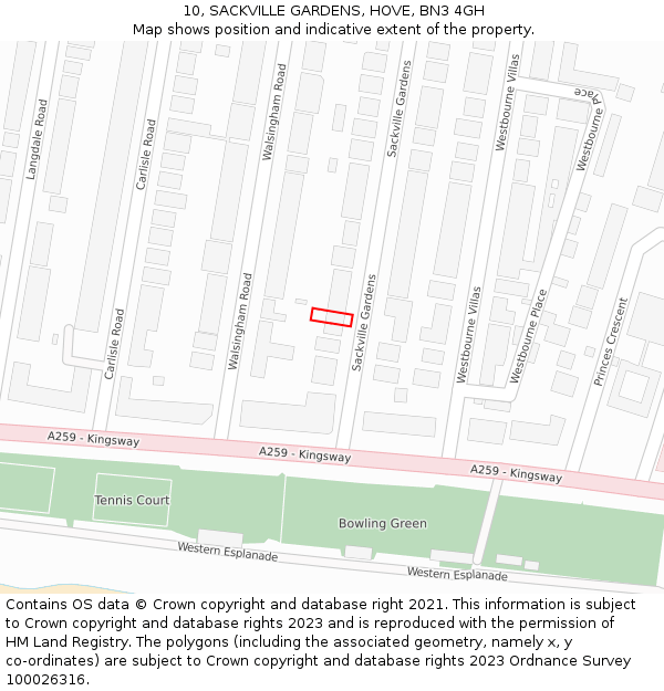 10, SACKVILLE GARDENS, HOVE, BN3 4GH: Location map and indicative extent of plot