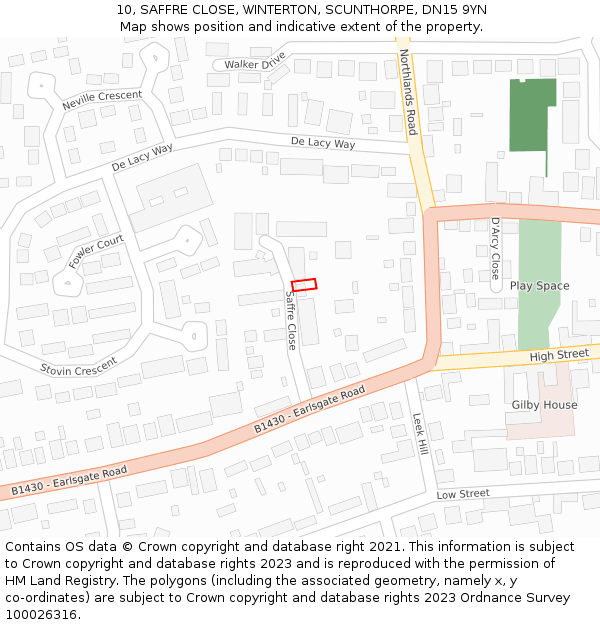 10, SAFFRE CLOSE, WINTERTON, SCUNTHORPE, DN15 9YN: Location map and indicative extent of plot