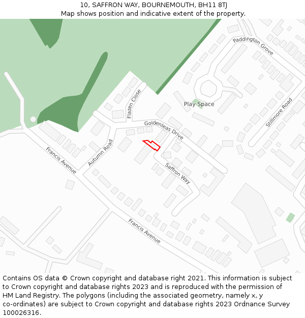 10, SAFFRON WAY, BOURNEMOUTH, BH11 8TJ: Location map and indicative extent of plot