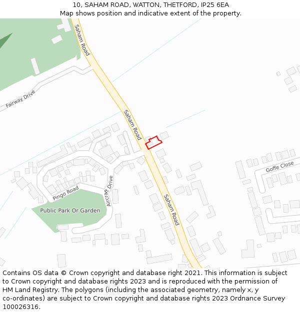 10, SAHAM ROAD, WATTON, THETFORD, IP25 6EA: Location map and indicative extent of plot