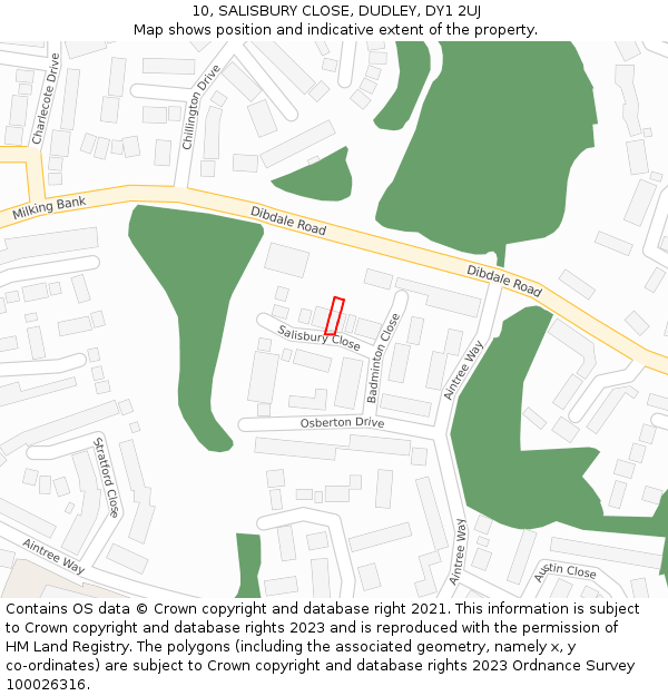 10, SALISBURY CLOSE, DUDLEY, DY1 2UJ: Location map and indicative extent of plot