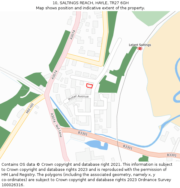 10, SALTINGS REACH, HAYLE, TR27 6GH: Location map and indicative extent of plot