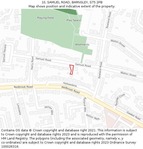 10, SAMUEL ROAD, BARNSLEY, S75 2PB: Location map and indicative extent of plot