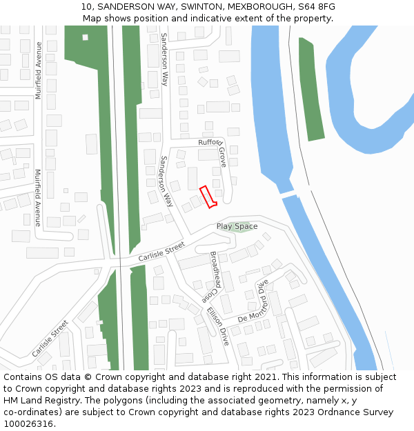 10, SANDERSON WAY, SWINTON, MEXBOROUGH, S64 8FG: Location map and indicative extent of plot