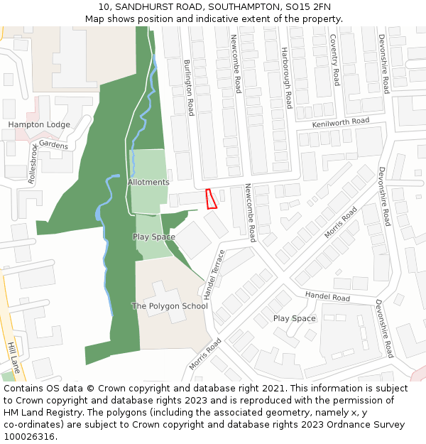 10, SANDHURST ROAD, SOUTHAMPTON, SO15 2FN: Location map and indicative extent of plot