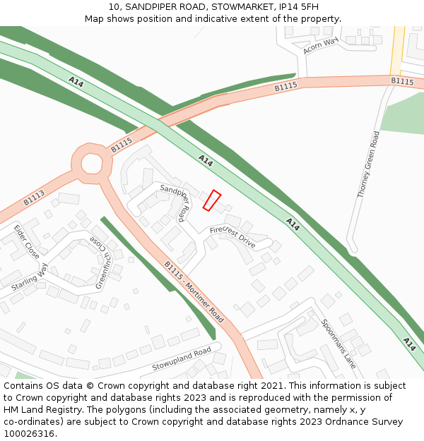 10, SANDPIPER ROAD, STOWMARKET, IP14 5FH: Location map and indicative extent of plot