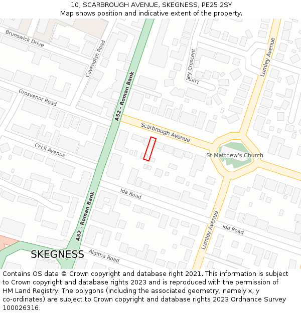 10, SCARBROUGH AVENUE, SKEGNESS, PE25 2SY: Location map and indicative extent of plot