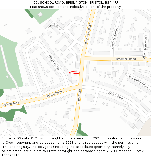 10, SCHOOL ROAD, BRISLINGTON, BRISTOL, BS4 4RF: Location map and indicative extent of plot