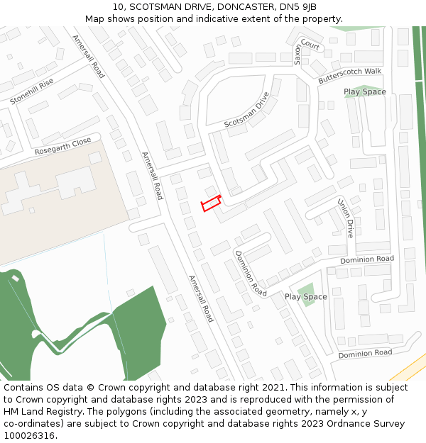 10, SCOTSMAN DRIVE, DONCASTER, DN5 9JB: Location map and indicative extent of plot