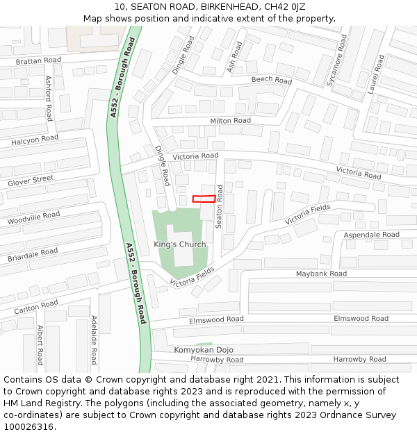 10, SEATON ROAD, BIRKENHEAD, CH42 0JZ: Location map and indicative extent of plot