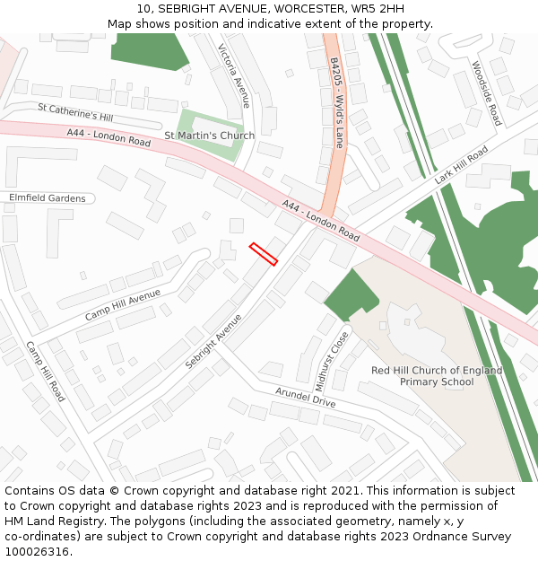 10, SEBRIGHT AVENUE, WORCESTER, WR5 2HH: Location map and indicative extent of plot