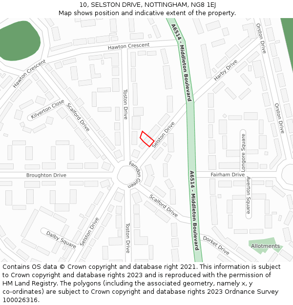 10, SELSTON DRIVE, NOTTINGHAM, NG8 1EJ: Location map and indicative extent of plot