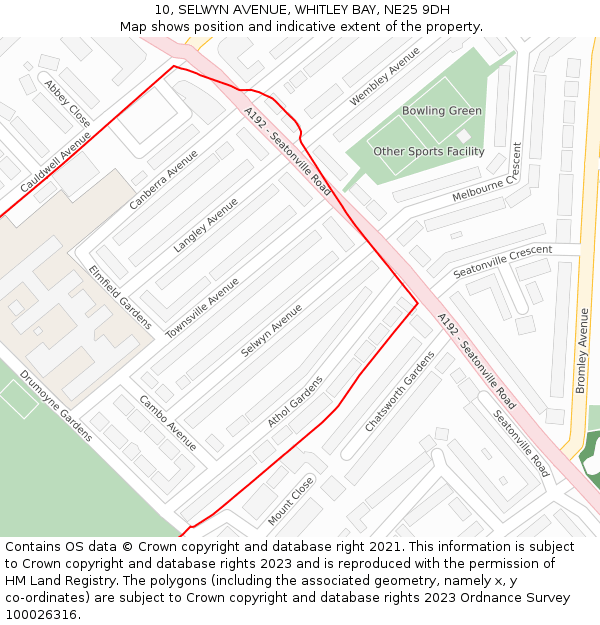 10, SELWYN AVENUE, WHITLEY BAY, NE25 9DH: Location map and indicative extent of plot
