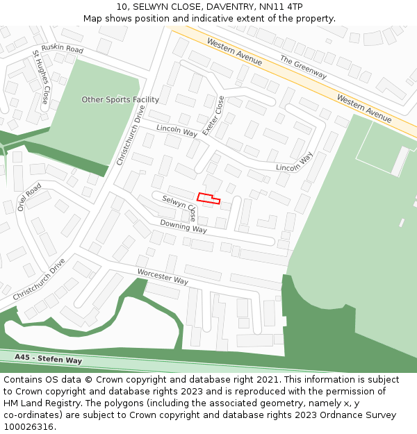 10, SELWYN CLOSE, DAVENTRY, NN11 4TP: Location map and indicative extent of plot