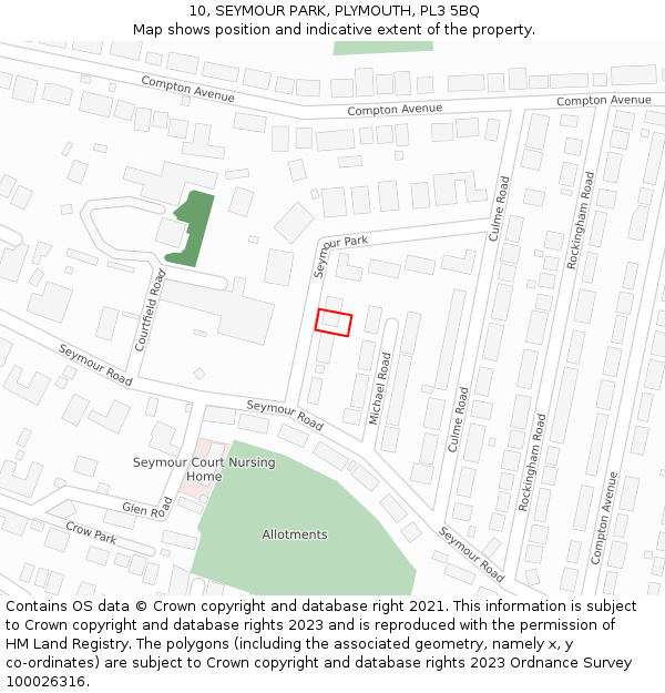 10, SEYMOUR PARK, PLYMOUTH, PL3 5BQ: Location map and indicative extent of plot