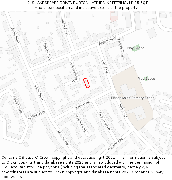 10, SHAKESPEARE DRIVE, BURTON LATIMER, KETTERING, NN15 5QT: Location map and indicative extent of plot