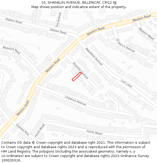 10, SHANKLIN AVENUE, BILLERICAY, CM12 9JJ: Location map and indicative extent of plot
