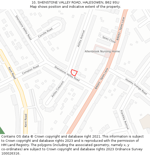 10, SHENSTONE VALLEY ROAD, HALESOWEN, B62 9SU: Location map and indicative extent of plot