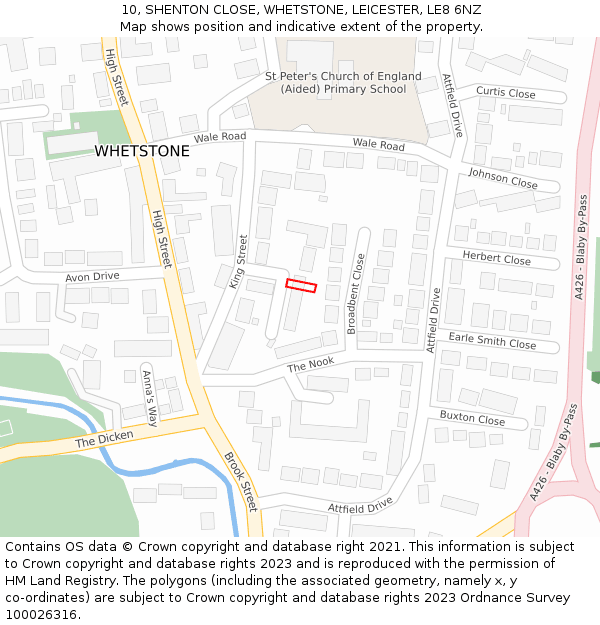10, SHENTON CLOSE, WHETSTONE, LEICESTER, LE8 6NZ: Location map and indicative extent of plot