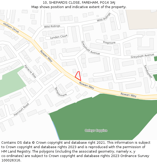 10, SHEPARDS CLOSE, FAREHAM, PO14 3AJ: Location map and indicative extent of plot