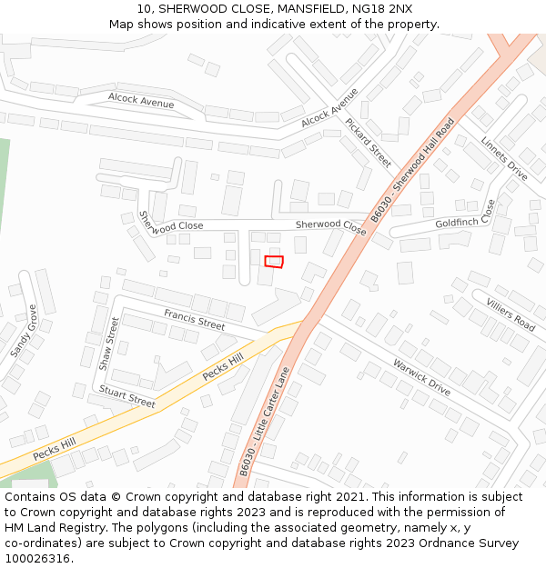 10, SHERWOOD CLOSE, MANSFIELD, NG18 2NX: Location map and indicative extent of plot