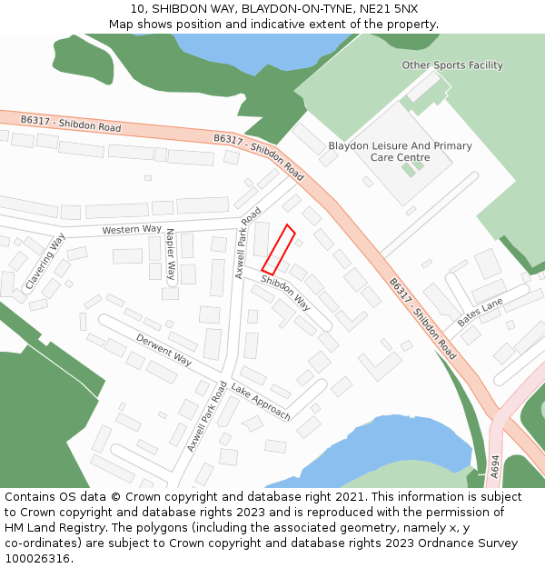 10, SHIBDON WAY, BLAYDON-ON-TYNE, NE21 5NX: Location map and indicative extent of plot