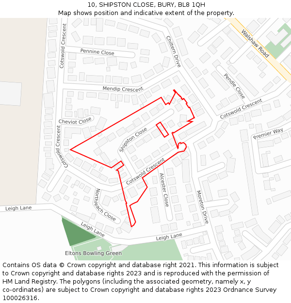 10, SHIPSTON CLOSE, BURY, BL8 1QH: Location map and indicative extent of plot