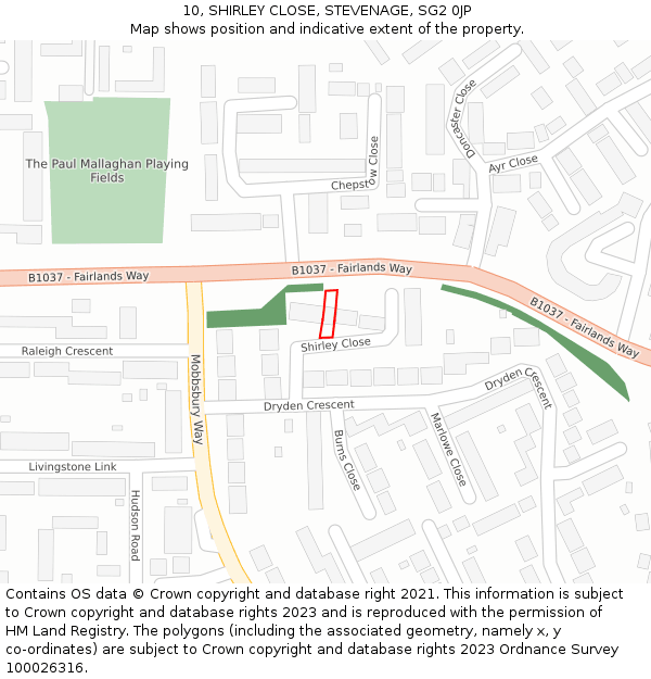 10, SHIRLEY CLOSE, STEVENAGE, SG2 0JP: Location map and indicative extent of plot