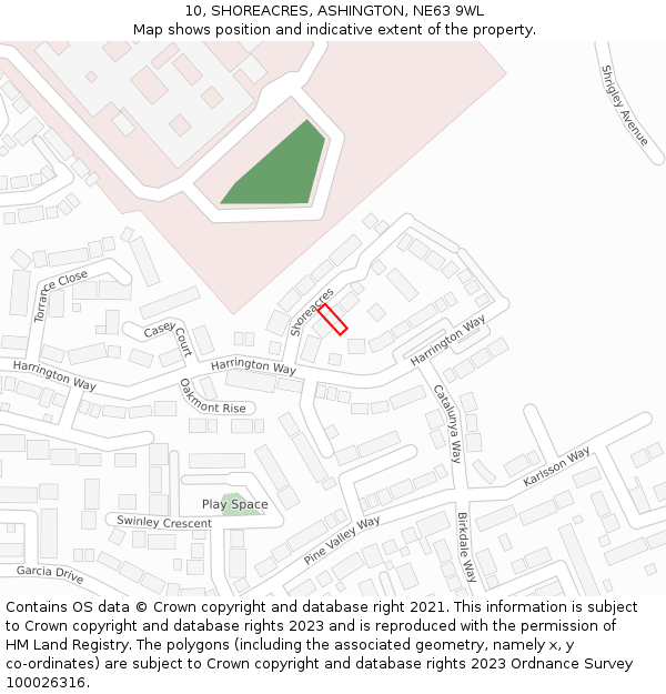 10, SHOREACRES, ASHINGTON, NE63 9WL: Location map and indicative extent of plot