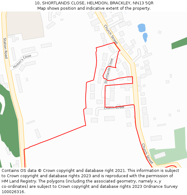 10, SHORTLANDS CLOSE, HELMDON, BRACKLEY, NN13 5QR: Location map and indicative extent of plot