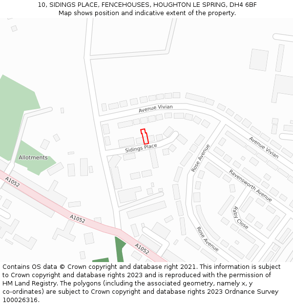 10, SIDINGS PLACE, FENCEHOUSES, HOUGHTON LE SPRING, DH4 6BF: Location map and indicative extent of plot