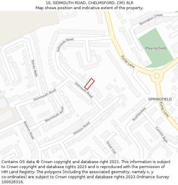 10, SIDMOUTH ROAD, CHELMSFORD, CM1 6LR: Location map and indicative extent of plot