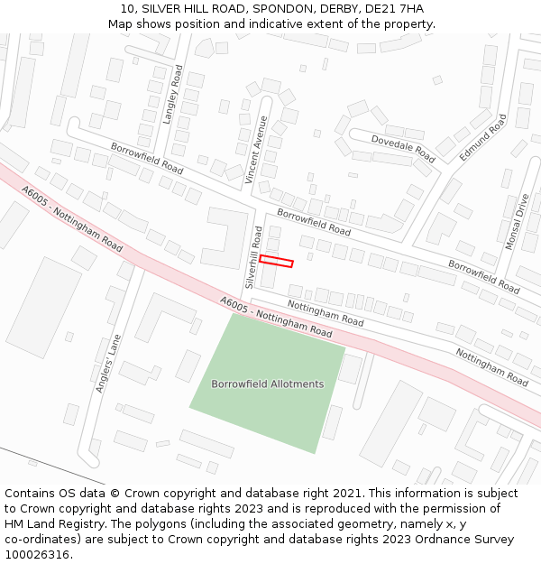 10, SILVER HILL ROAD, SPONDON, DERBY, DE21 7HA: Location map and indicative extent of plot