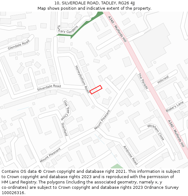 10, SILVERDALE ROAD, TADLEY, RG26 4JJ: Location map and indicative extent of plot