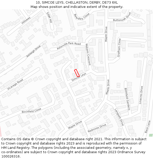 10, SIMCOE LEYS, CHELLASTON, DERBY, DE73 6XL: Location map and indicative extent of plot