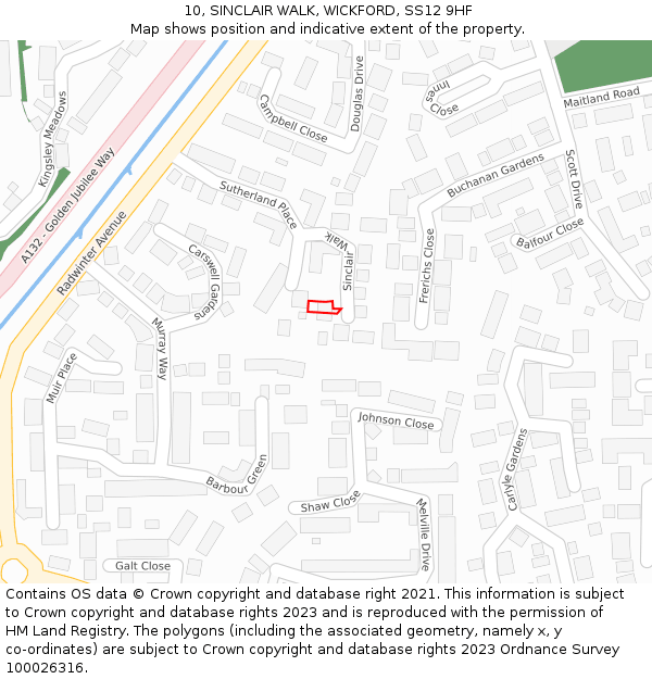 10, SINCLAIR WALK, WICKFORD, SS12 9HF: Location map and indicative extent of plot