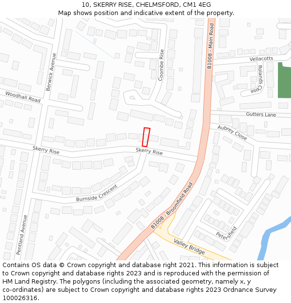 10, SKERRY RISE, CHELMSFORD, CM1 4EG: Location map and indicative extent of plot