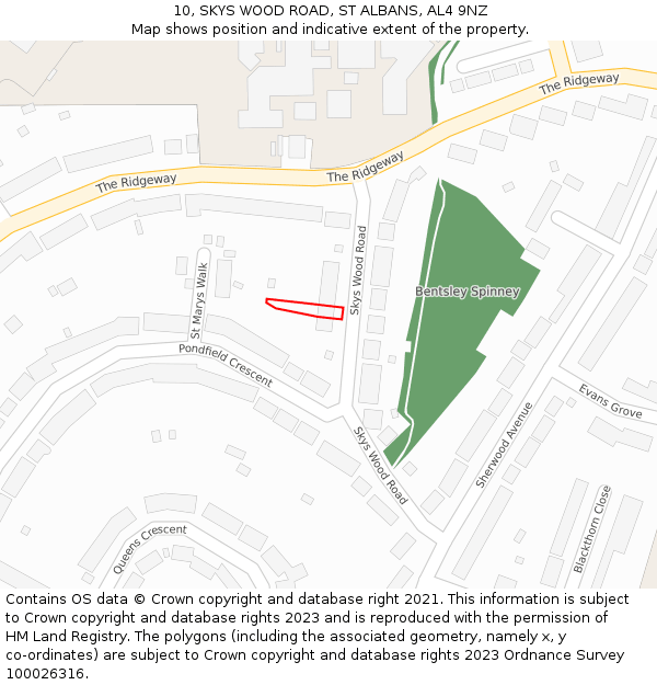 10, SKYS WOOD ROAD, ST ALBANS, AL4 9NZ: Location map and indicative extent of plot