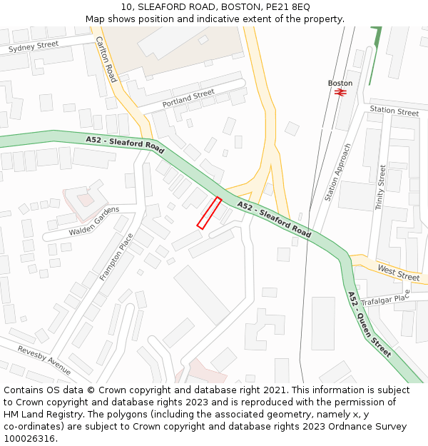 10, SLEAFORD ROAD, BOSTON, PE21 8EQ: Location map and indicative extent of plot