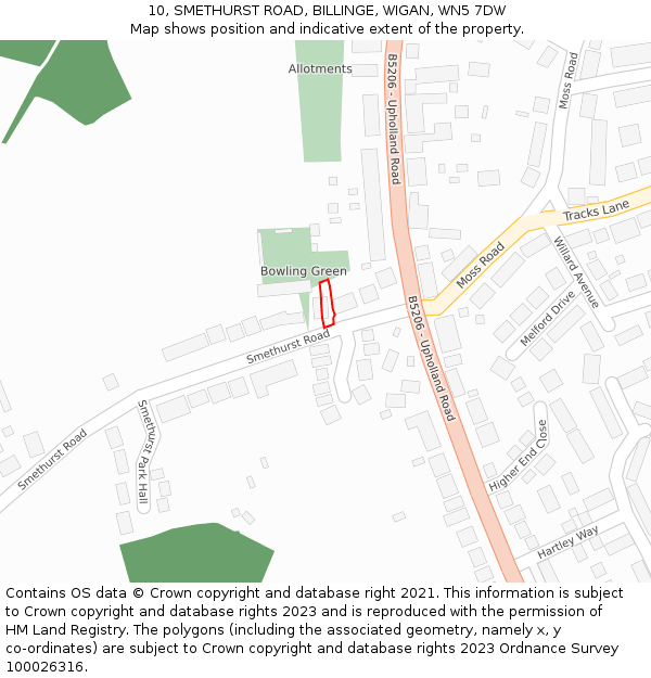 10, SMETHURST ROAD, BILLINGE, WIGAN, WN5 7DW: Location map and indicative extent of plot