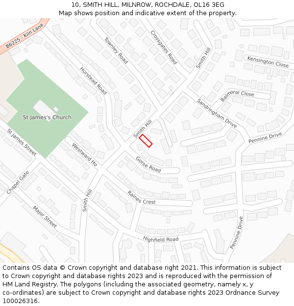 10, SMITH HILL, MILNROW, ROCHDALE, OL16 3EG: Location map and indicative extent of plot