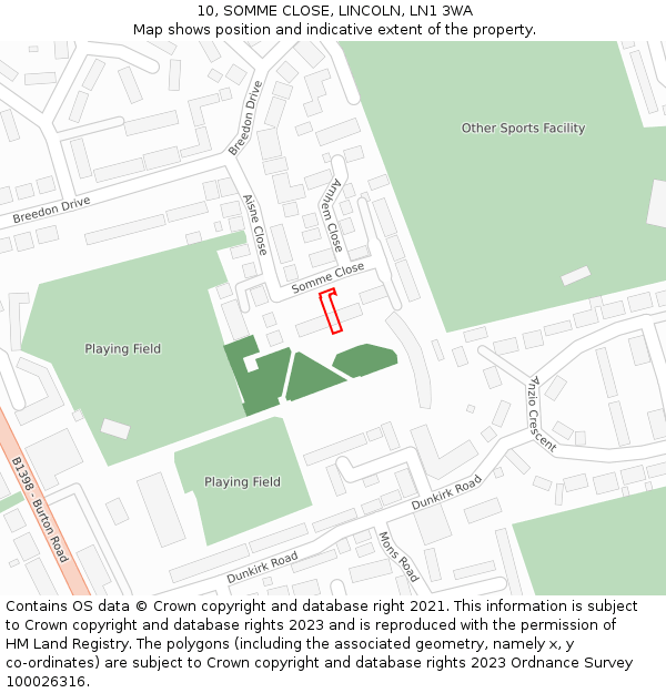 10, SOMME CLOSE, LINCOLN, LN1 3WA: Location map and indicative extent of plot