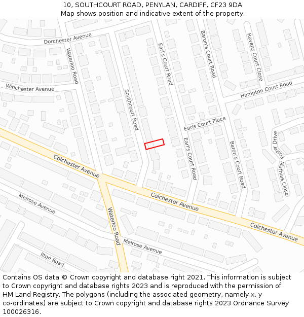 10, SOUTHCOURT ROAD, PENYLAN, CARDIFF, CF23 9DA: Location map and indicative extent of plot