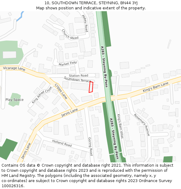 10, SOUTHDOWN TERRACE, STEYNING, BN44 3YJ: Location map and indicative extent of plot
