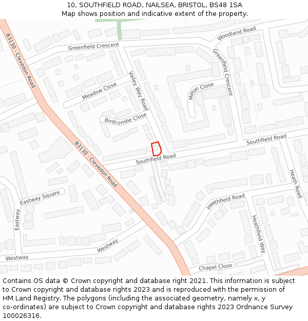 10, SOUTHFIELD ROAD, NAILSEA, BRISTOL, BS48 1SA: Location map and indicative extent of plot