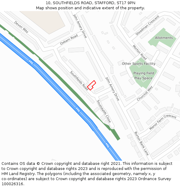 10, SOUTHFIELDS ROAD, STAFFORD, ST17 9PN: Location map and indicative extent of plot