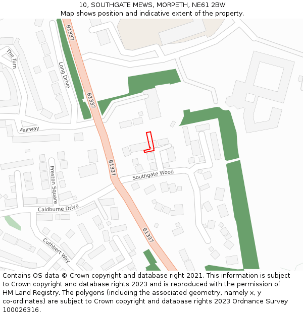 10, SOUTHGATE MEWS, MORPETH, NE61 2BW: Location map and indicative extent of plot