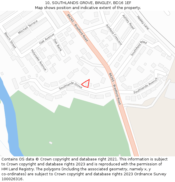10, SOUTHLANDS GROVE, BINGLEY, BD16 1EF: Location map and indicative extent of plot