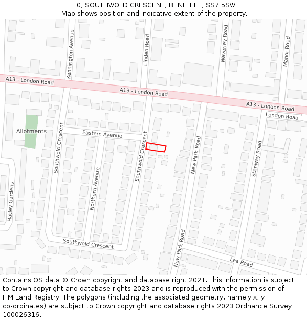 10, SOUTHWOLD CRESCENT, BENFLEET, SS7 5SW: Location map and indicative extent of plot
