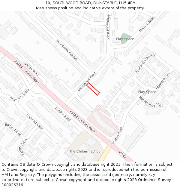 10, SOUTHWOOD ROAD, DUNSTABLE, LU5 4EA: Location map and indicative extent of plot